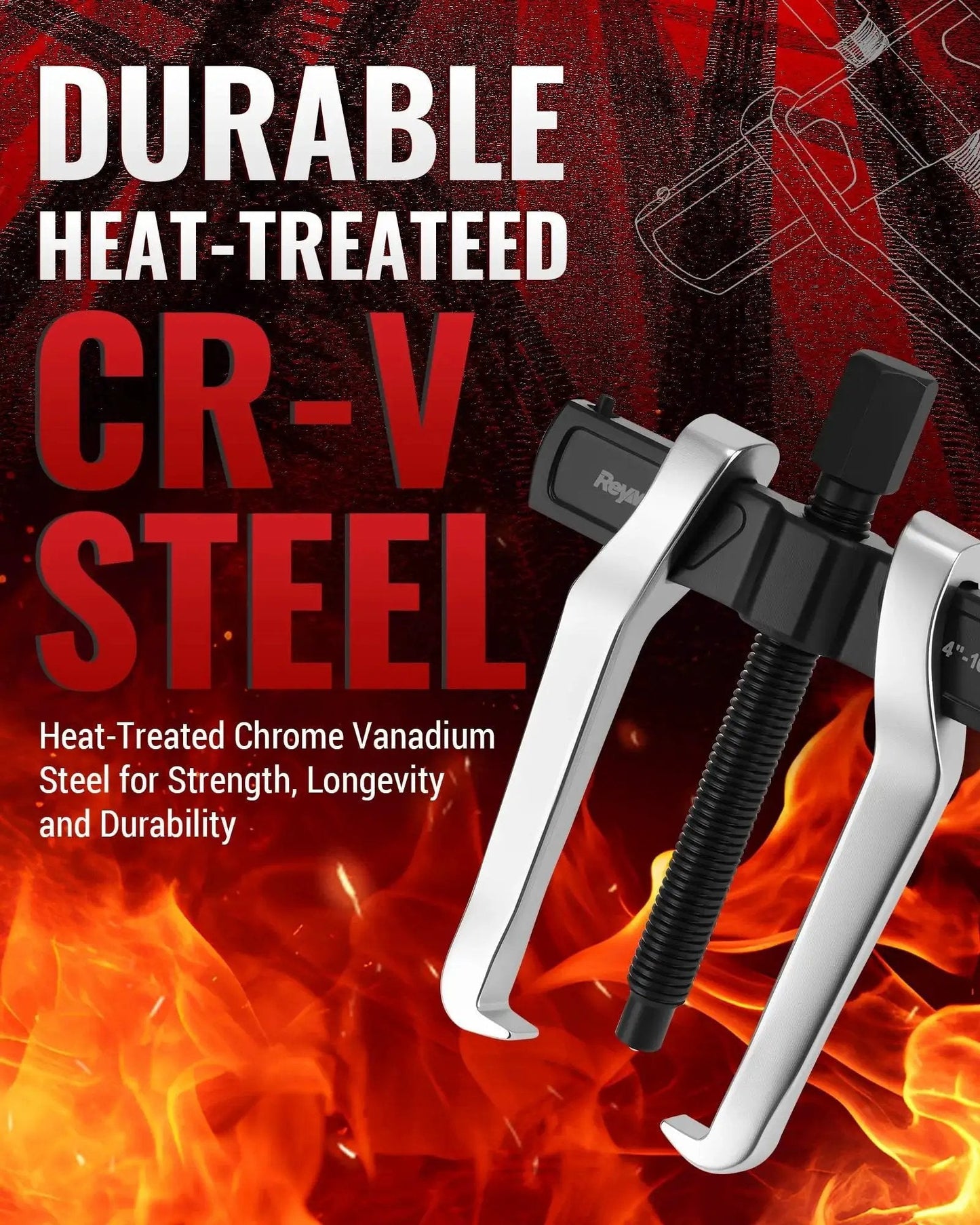 Two Jaw Reversible Gear Puller Set For External And Internal Removal Up To 4.4 Inch External And 4.79 Inch Internal Reach CR-V Steel