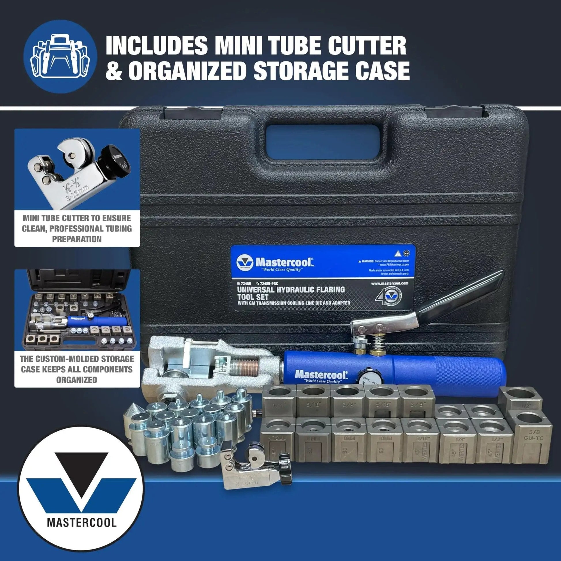 Universal Hydraulic Flaring Tool For 45 Degree Flares With Push Connect GM Lines with storage case and adapters
