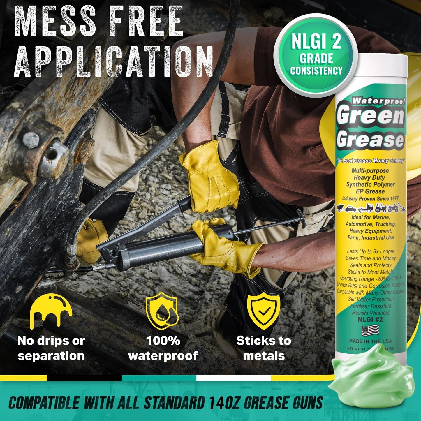 All Purpose Heavy Duty Green Grease Tube 14 Ounce NLGI 2 High Temperature Waterproof Marine Grade Rust Resistant Wheel Bearing Lubricant in use