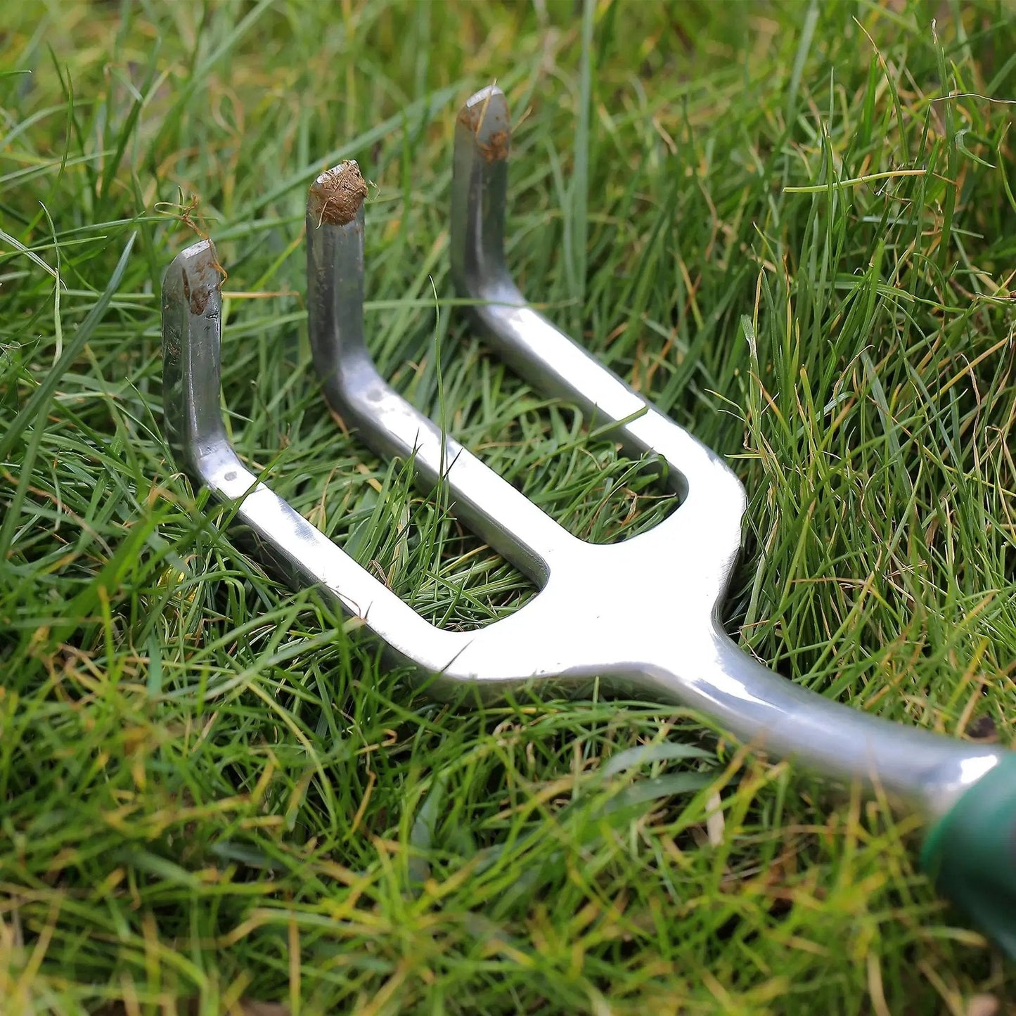 Eleven And A Half Inch Hand Rake For Weeding And Soil Turning With Three Prong Metal Cultivator For Garden Beds And Plots Easy Grip