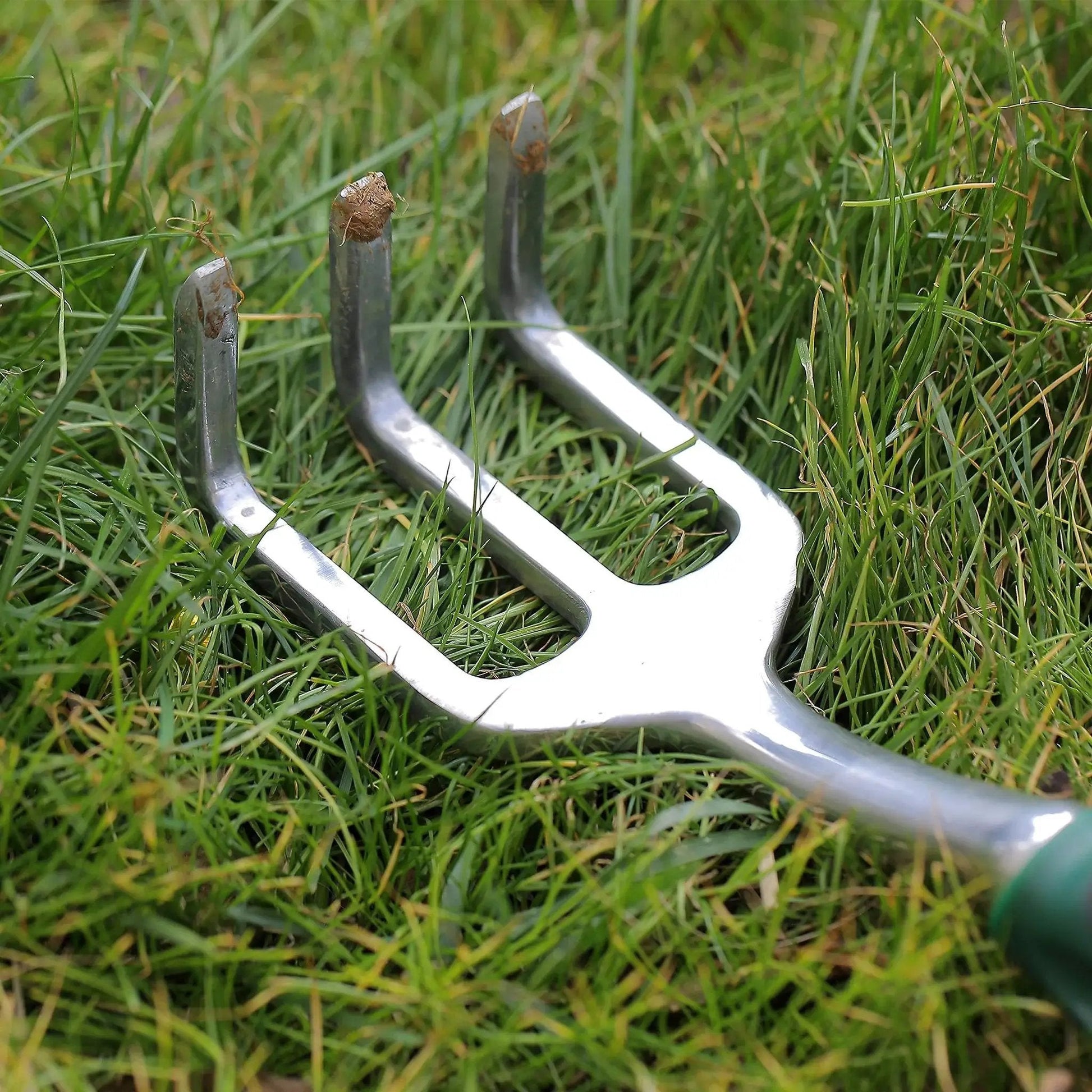 Eleven And A Half Inch Hand Rake For Weeding And Soil Turning With Three Prong Metal Cultivator For Garden Beds And Plots Easy Grip