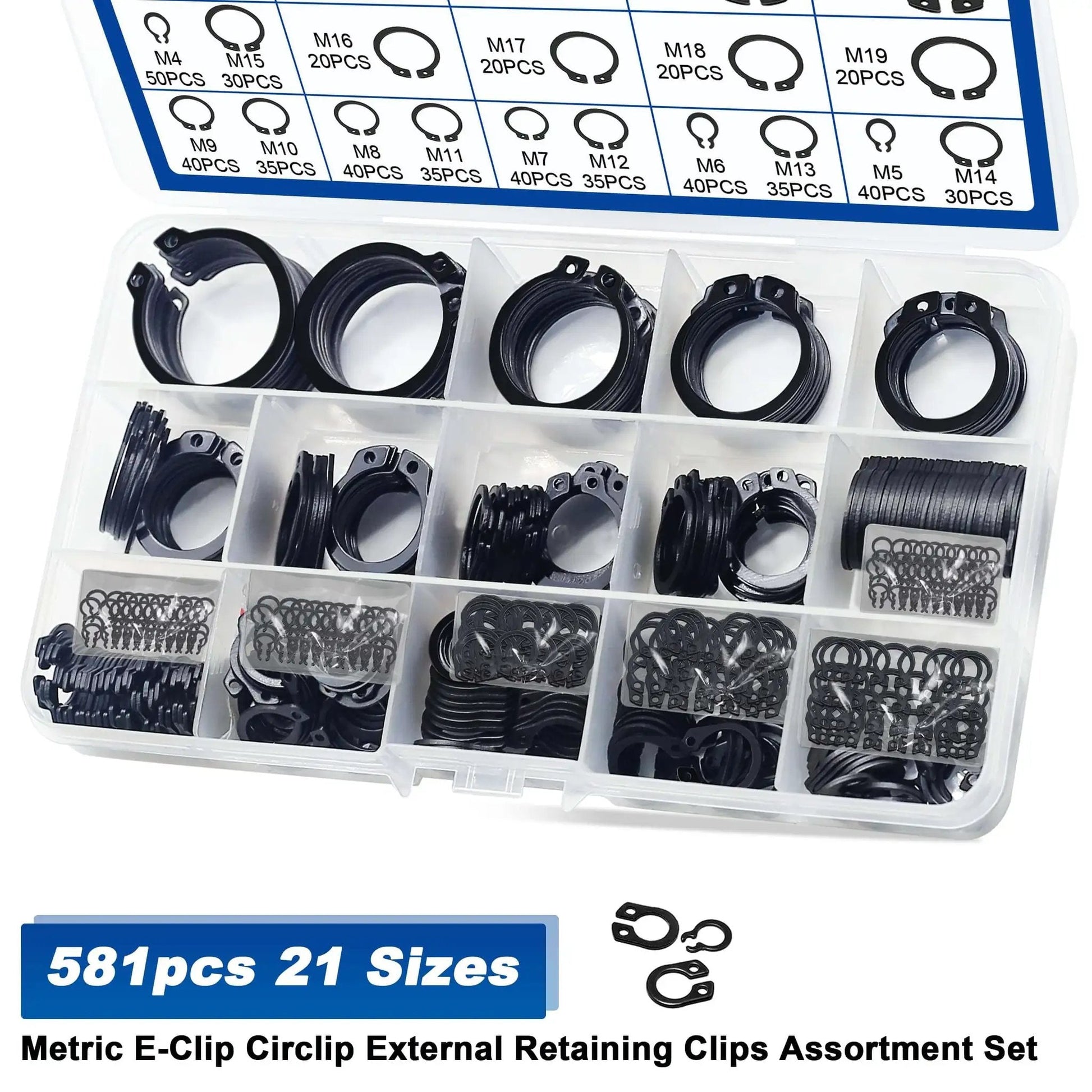 Pro Grade External Retaining Rings Kit With 580 Pcs Circlip Snap Ring Set For Bearings M4 To M28 In Black Alloy Steel Includes 1 Pc Tweezers And Easy Storage Case From Daptemn
