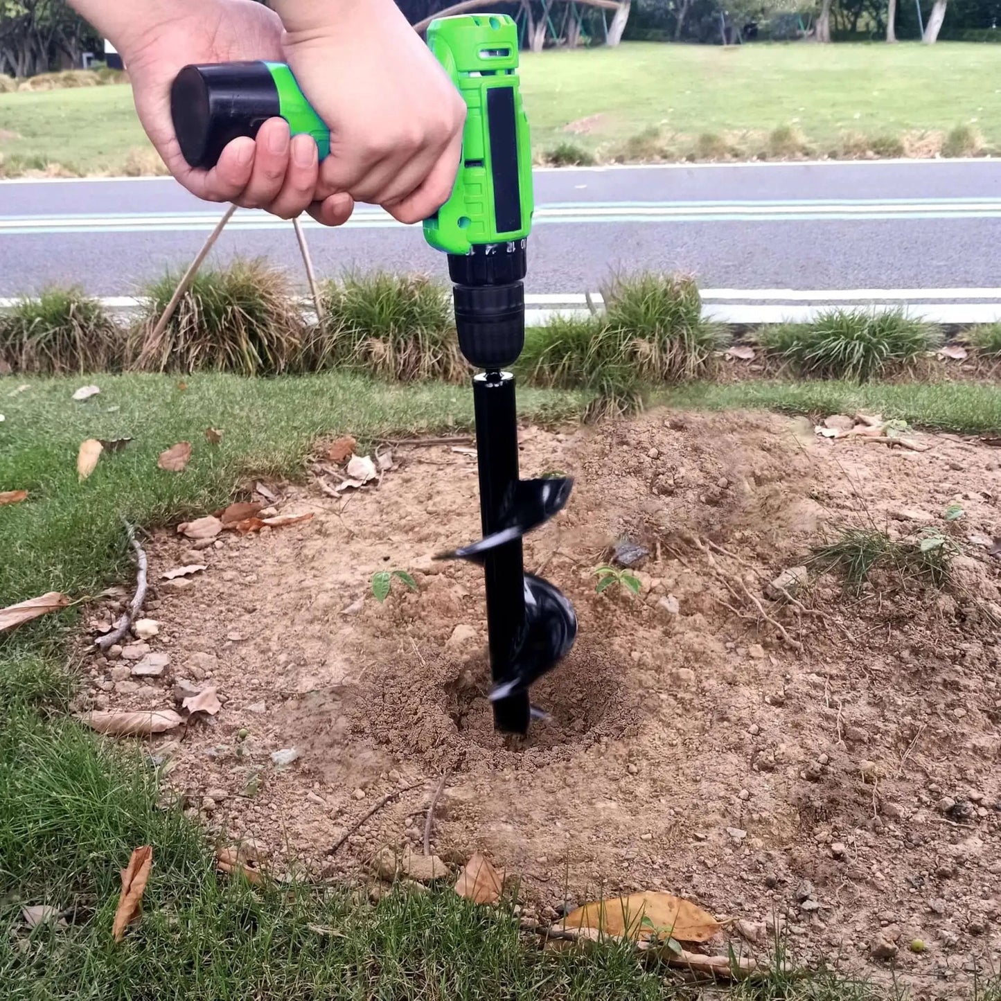 Heavy Duty 4 Inch By 16 Inch Garden Auger Drill Bit For Planting Spiral Bulb Planter Tool And Post Hole Digger In Use