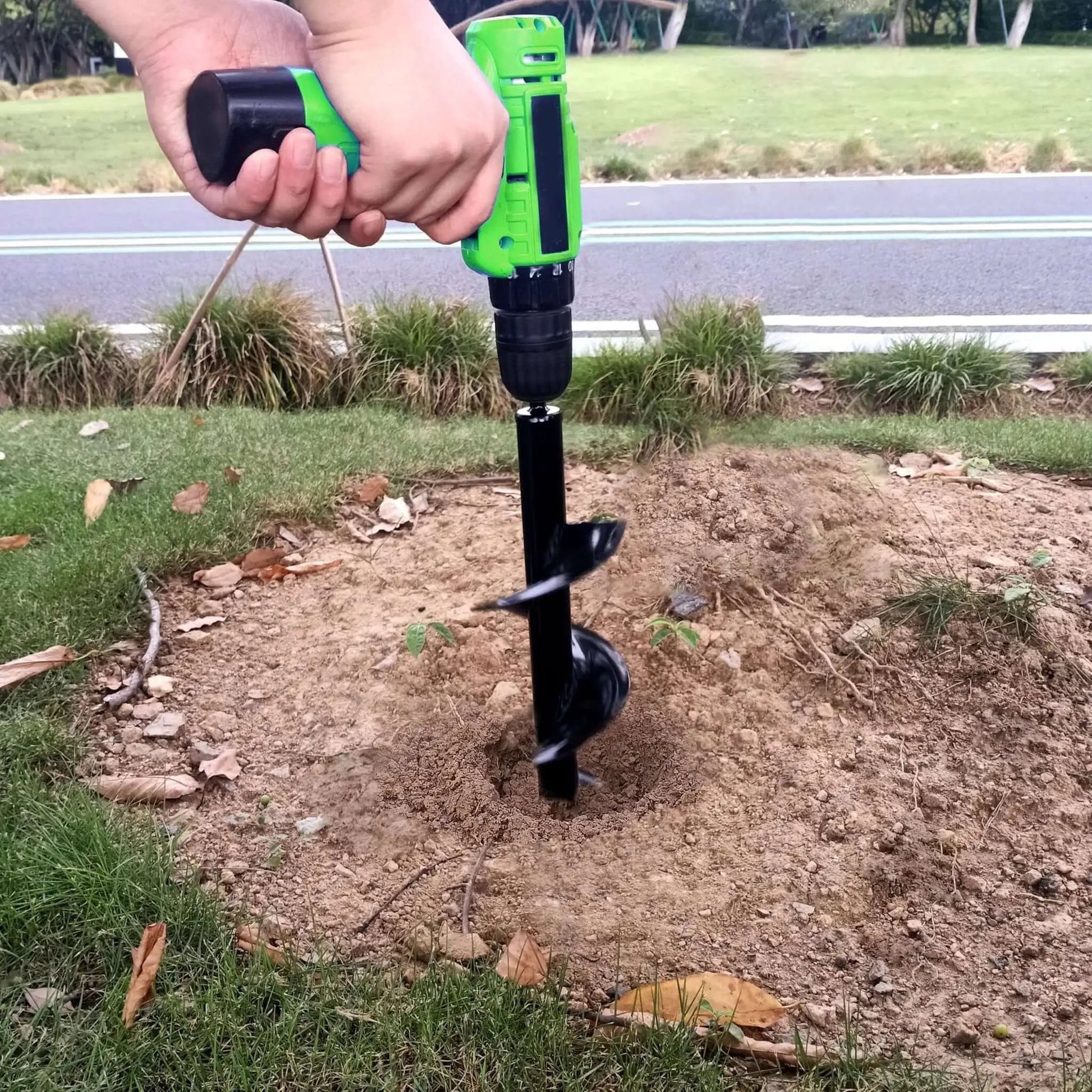 Heavy Duty 4 Inch By 16 Inch Garden Auger Drill Bit For Planting Spiral Bulb Planter Tool And Post Hole Digger In Use