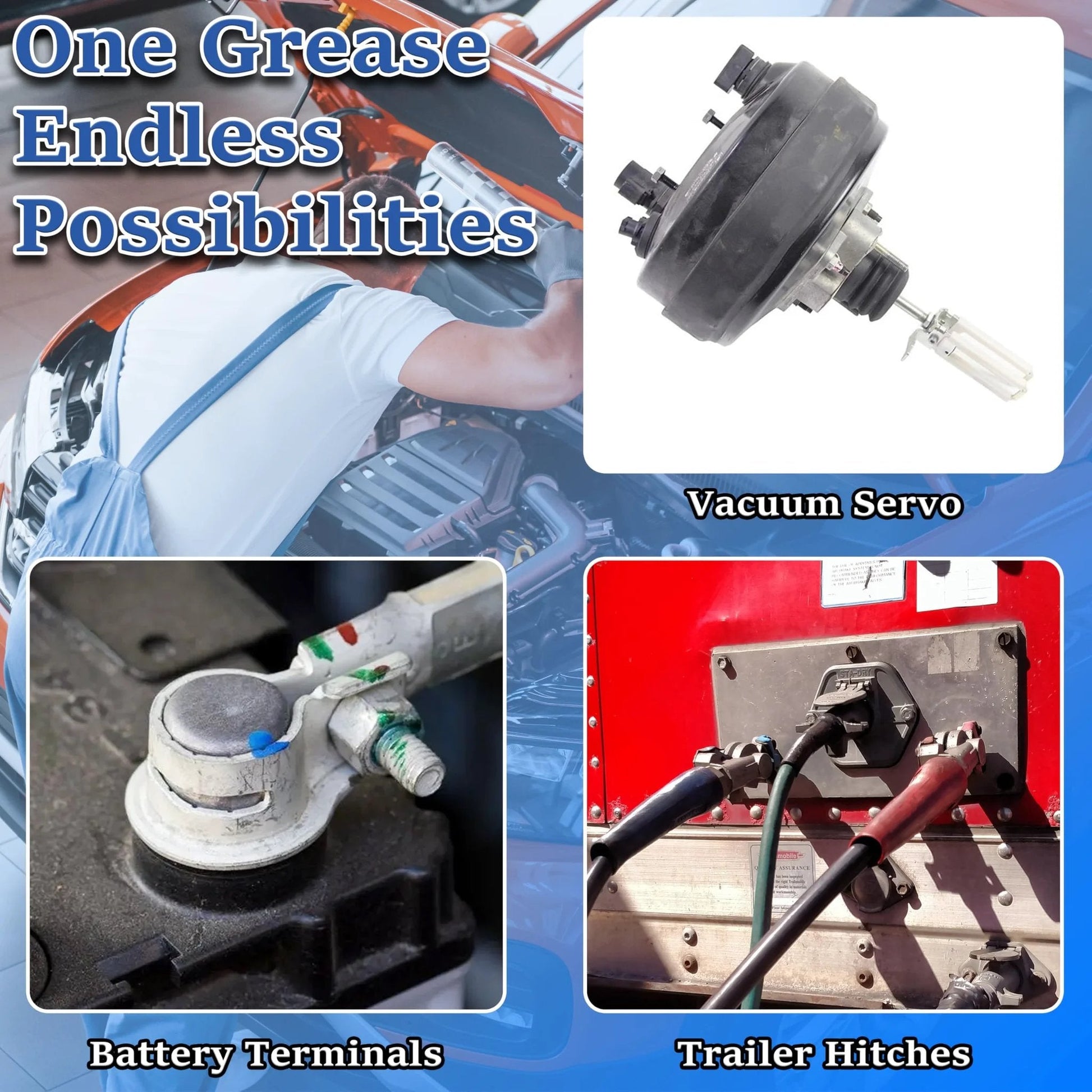 Collage showing uses of Premium Dielectric Grease For Electrical Connections And Spark Plugs 20g Tube Waterproof Silicone Lubricant