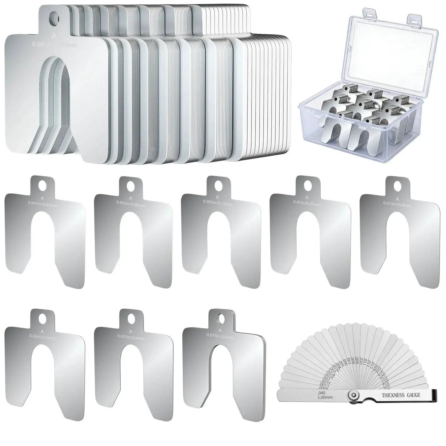 96 Piece Slotted Stainless Steel Shim Kit For Leveling And Precision Fit 2X2 Inch Shims With Feeler Gauge And Durable Storage Box
