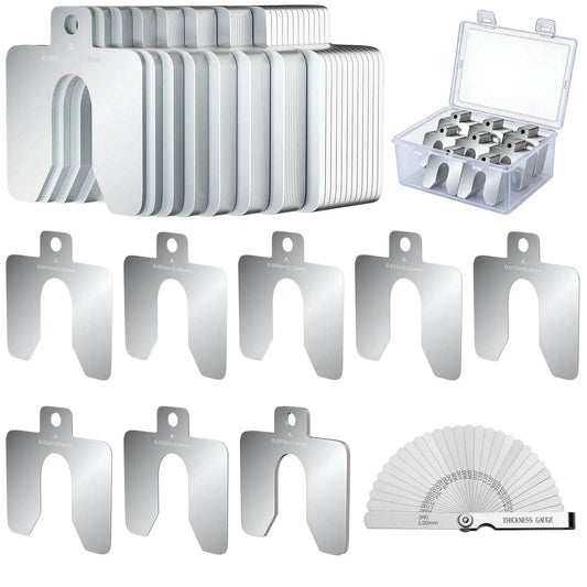 96 Piece Slotted Stainless Steel Shim Kit For Leveling And Precision Fit 2X2 Inch Shims With Feeler Gauge And Durable Storage Box