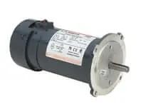View of an industrial motor with a cylindrical black casing and metallic faceplate, featuring an extending shaft.