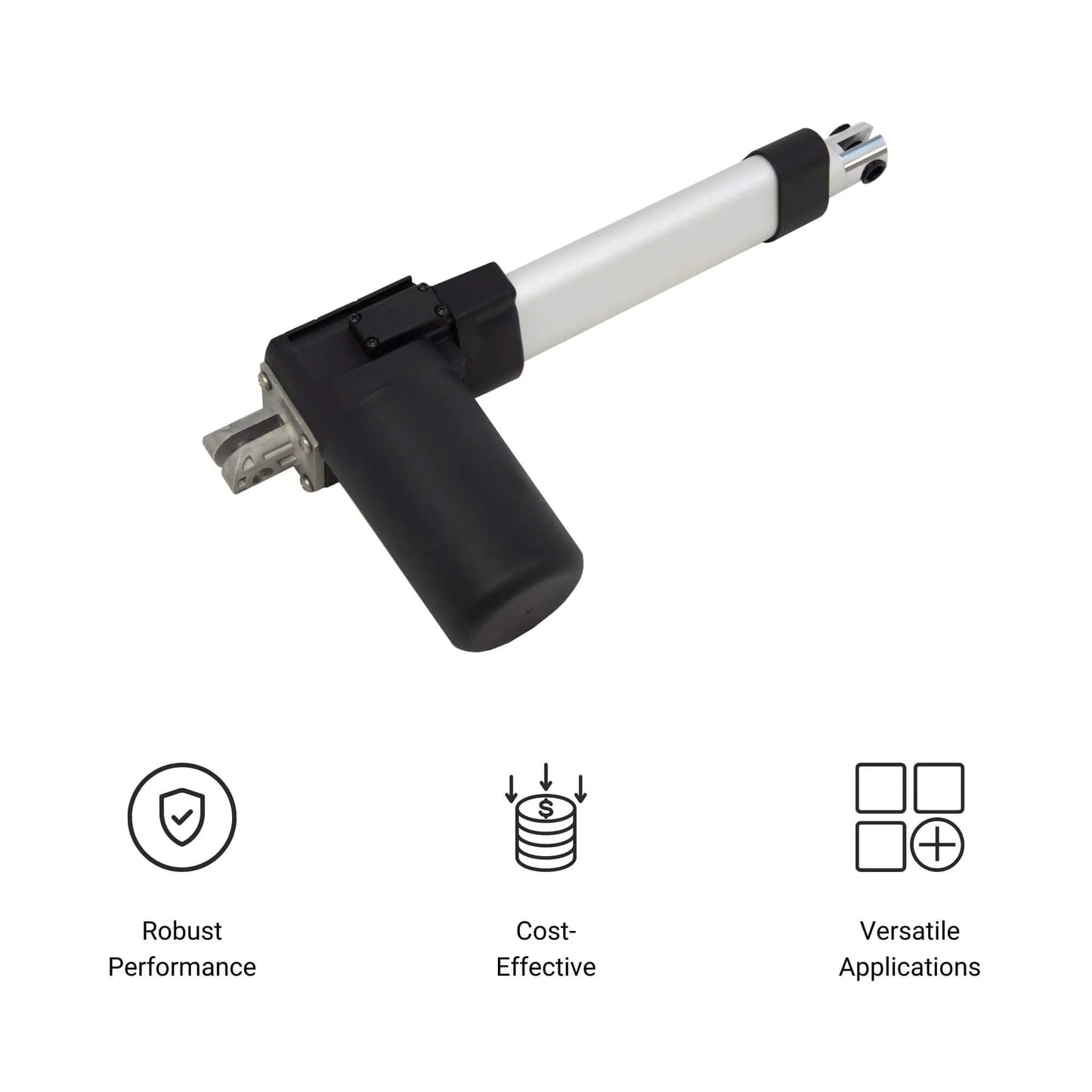 9 Inch Stroke Electric Linear Actuator with 400 lbs Force, IP66 Water Resistance, showing robust and cost-effective design for manufacturing.