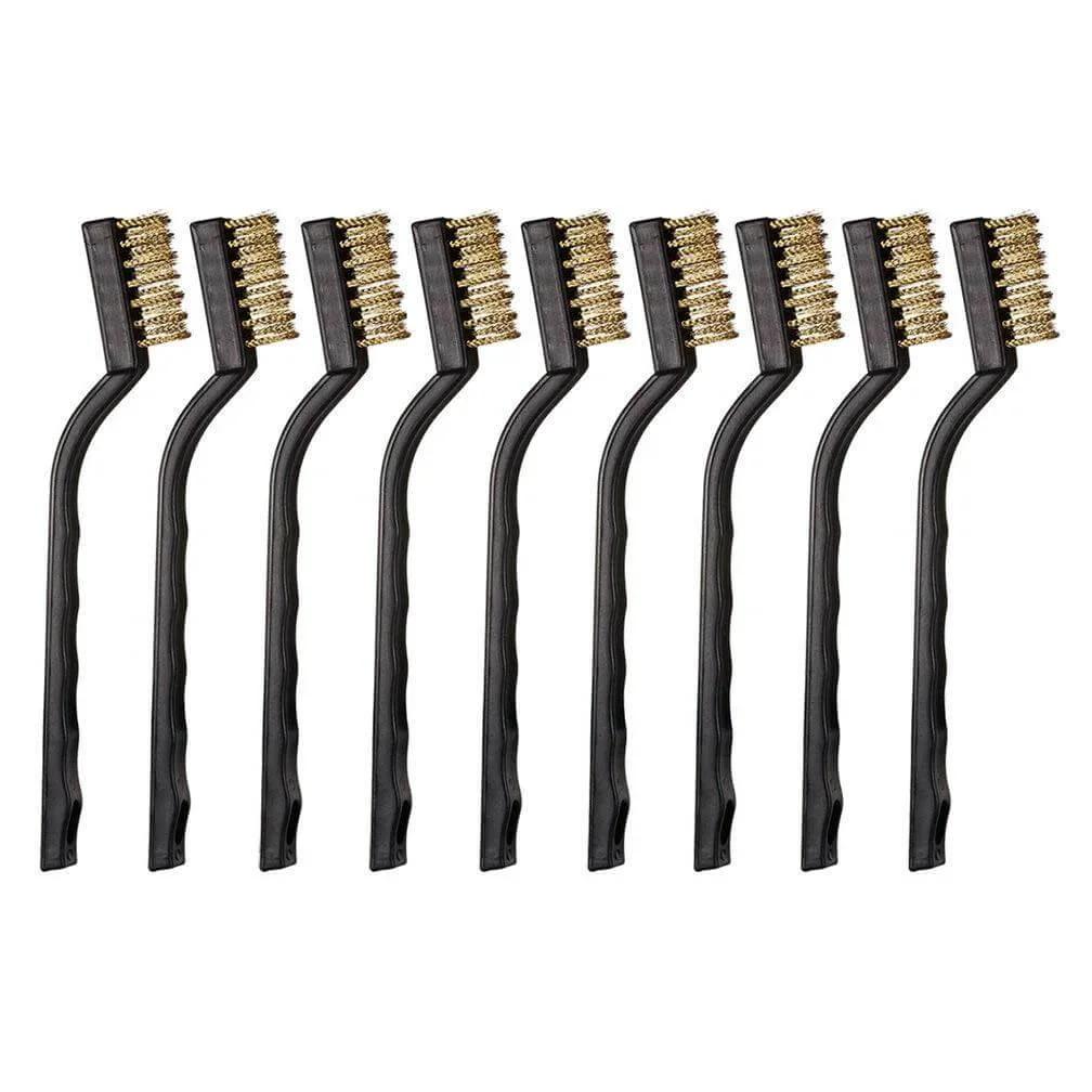 9PCS MINI Brass Brushes Set, Curved Handle Scratch Wire Toothbrush for welding slag and rust cleaning, black handles with brass bristles