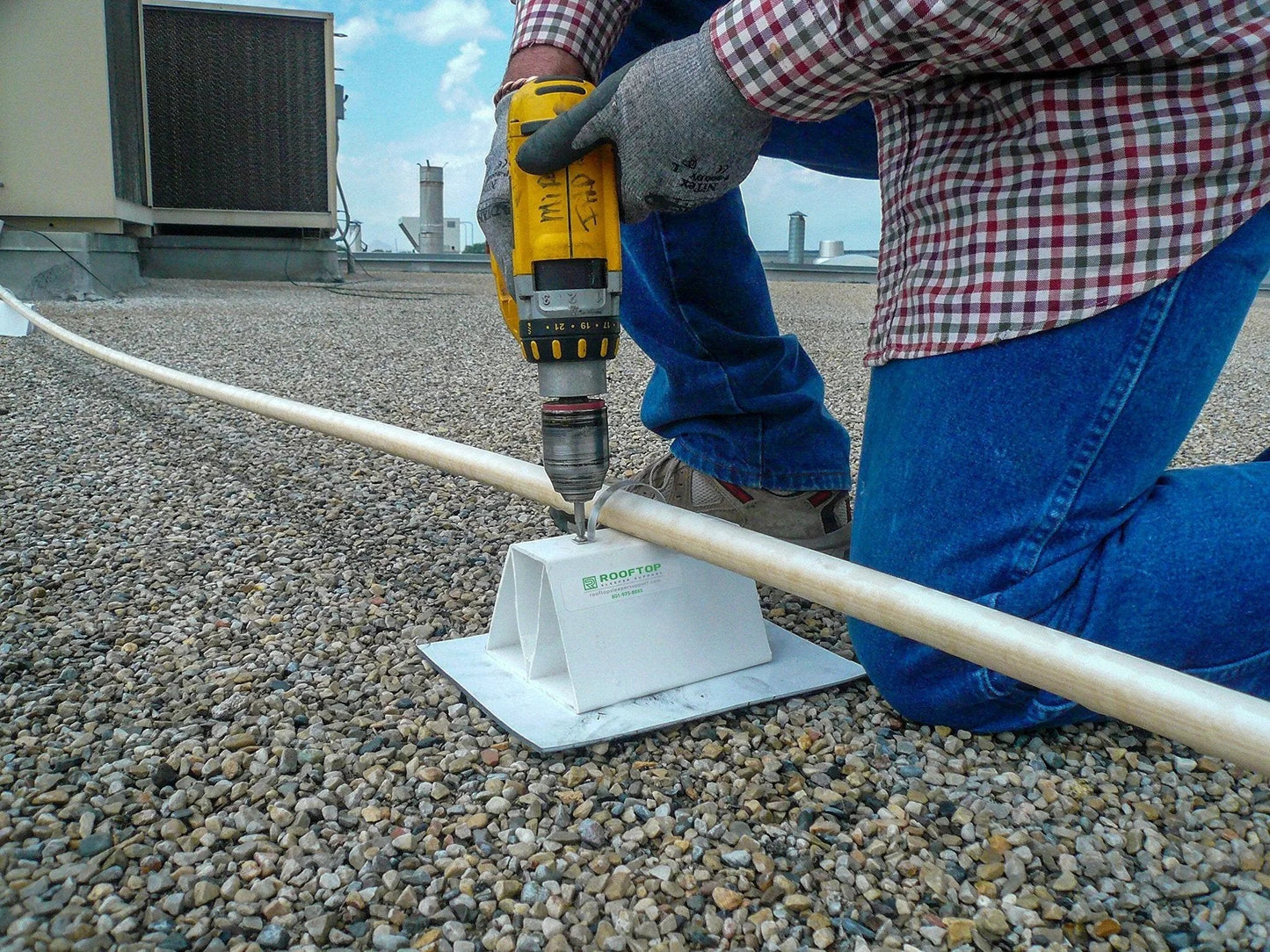 4 Pack 6 Inch Pre Cut PVC Rooftop Pipe Support Blocks For Roof Conduits And Piping On Roofs installed with a drill