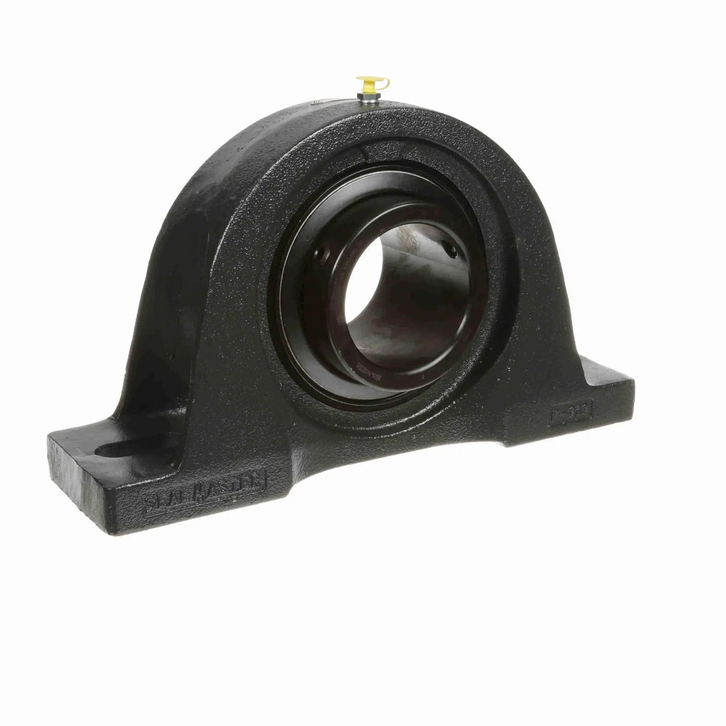 Front view of MP-63 mounted cast iron Sealmaster two-bolt pillow block bearing unit with setscrew lock for medium-duty performance