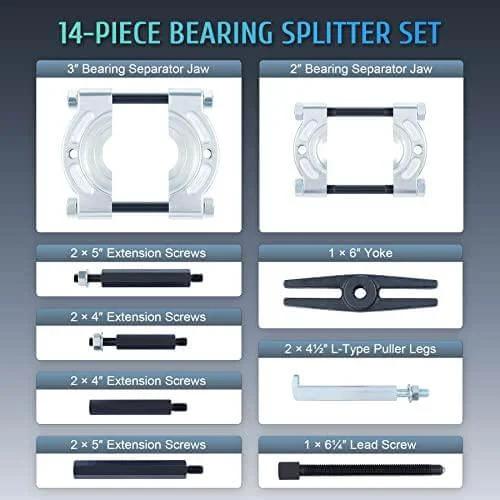 Bearing Puller Set, 5 Ton Capacity Bearing Separator, Pinion Wheel Bearing Removal Kit - 2" & 3" Jaws, Wheel Hub Axle Puller Set, Heavy Duty Bearing Splitter Tool Kit