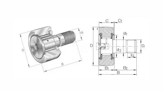 CR22VBUU Flat Cam Follower-Hex Head 1 3/8" x 25/32" x 1 1/4" Needle Roller Bearing