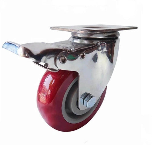 Swivel 3" Stainless Steel Caster PU Wheel - Top Plate & Brakes