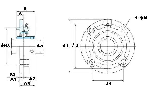 UCFC210 50mm Round Flanged Bearing Mounted Bearing VXB technical drawing dimensions and specifications