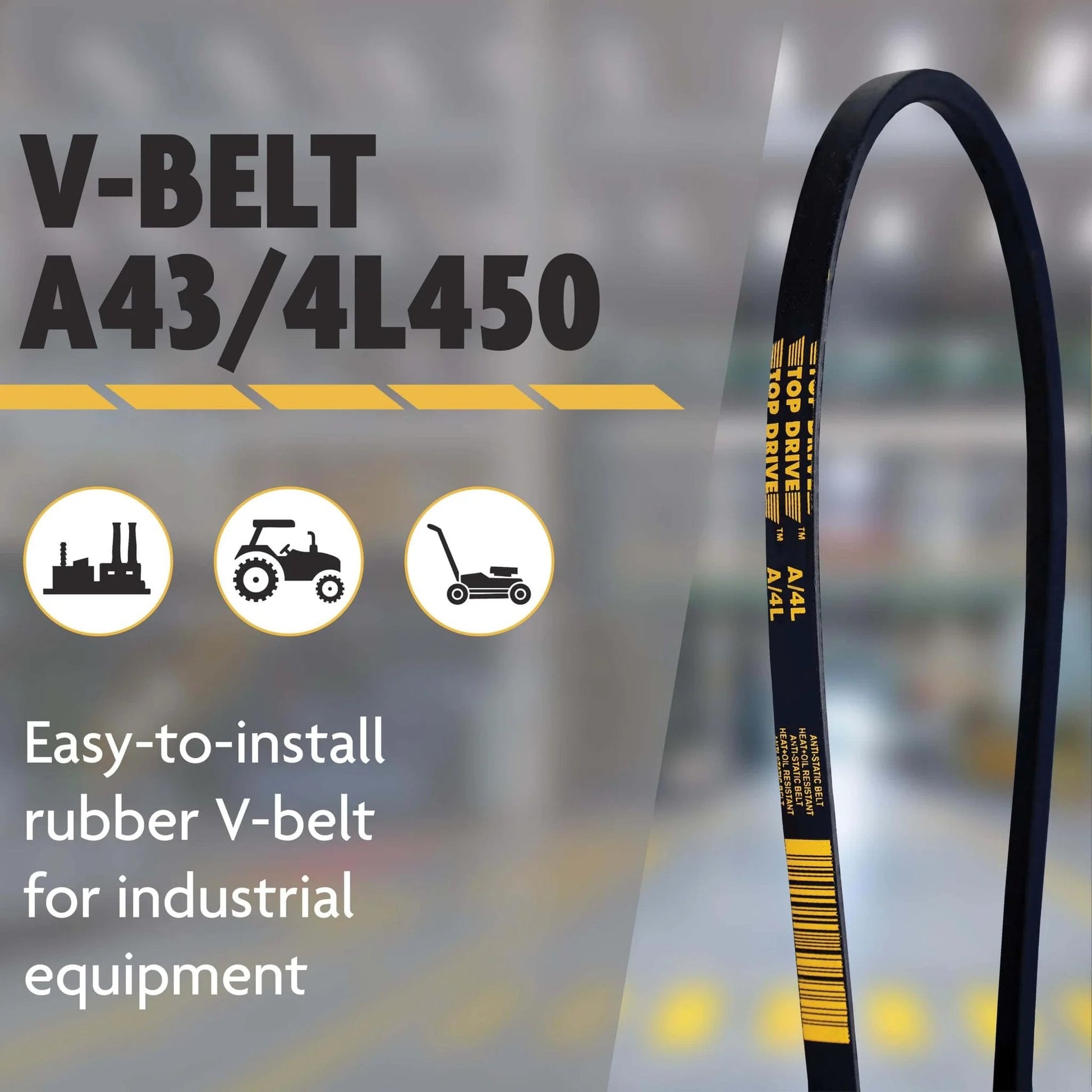 A43/4L450, A/4L, Classic Wrapped V-Belt, Rubber, 1/2" x 45" Outside Circumference, industrial equipment use