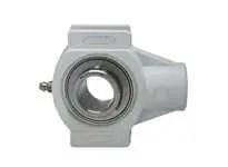Front view of 30mm TPL206 White Plastic Take-Up Housing with Set Screw, Sealed Ball Bearing Insert Stainless Steel Wide Inner Ring