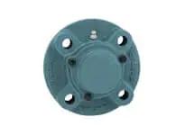 Front view of 50mm Wide Set Screw Piloted Flange Cartridge Bearing with Closed Cast Iron Cover, Single Unit, Sealed Ball Bearing for Shaft Support