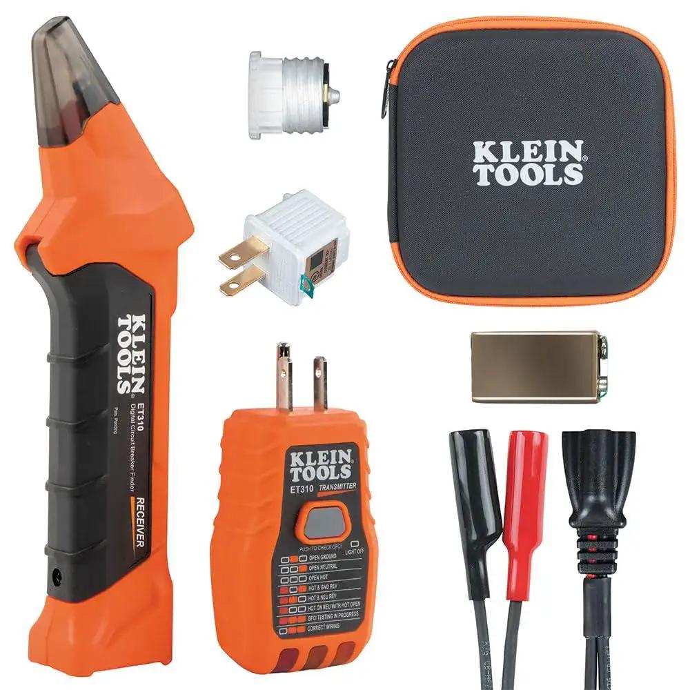 ET310KIT AC Circuit Breaker Finder Kit With Transmitter And Receiver For Accurate Breaker Identification Clear Visual And Audible Cues Electric Tester GFCI Tester Includes Leads Adapters And Durable Protective Case.