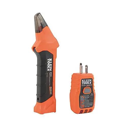 ET310KIT AC Circuit Breaker Finder Kit With Transmitter And Receiver For Accurate Breaker Identification Clear Visual And Audible Cues Electric Tester GFCI Tester Includes Leads Adapters And Durable Protective Case showing transmitter and receiver.