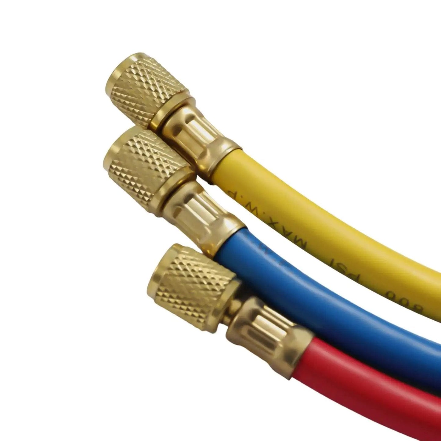 Close-up of colored hoses for Heavy Duty Vacuum Pump And Manifold Gauge Set For AC Refrigeration Kit 110V 180W One Quarter HP Single Stage Auto
