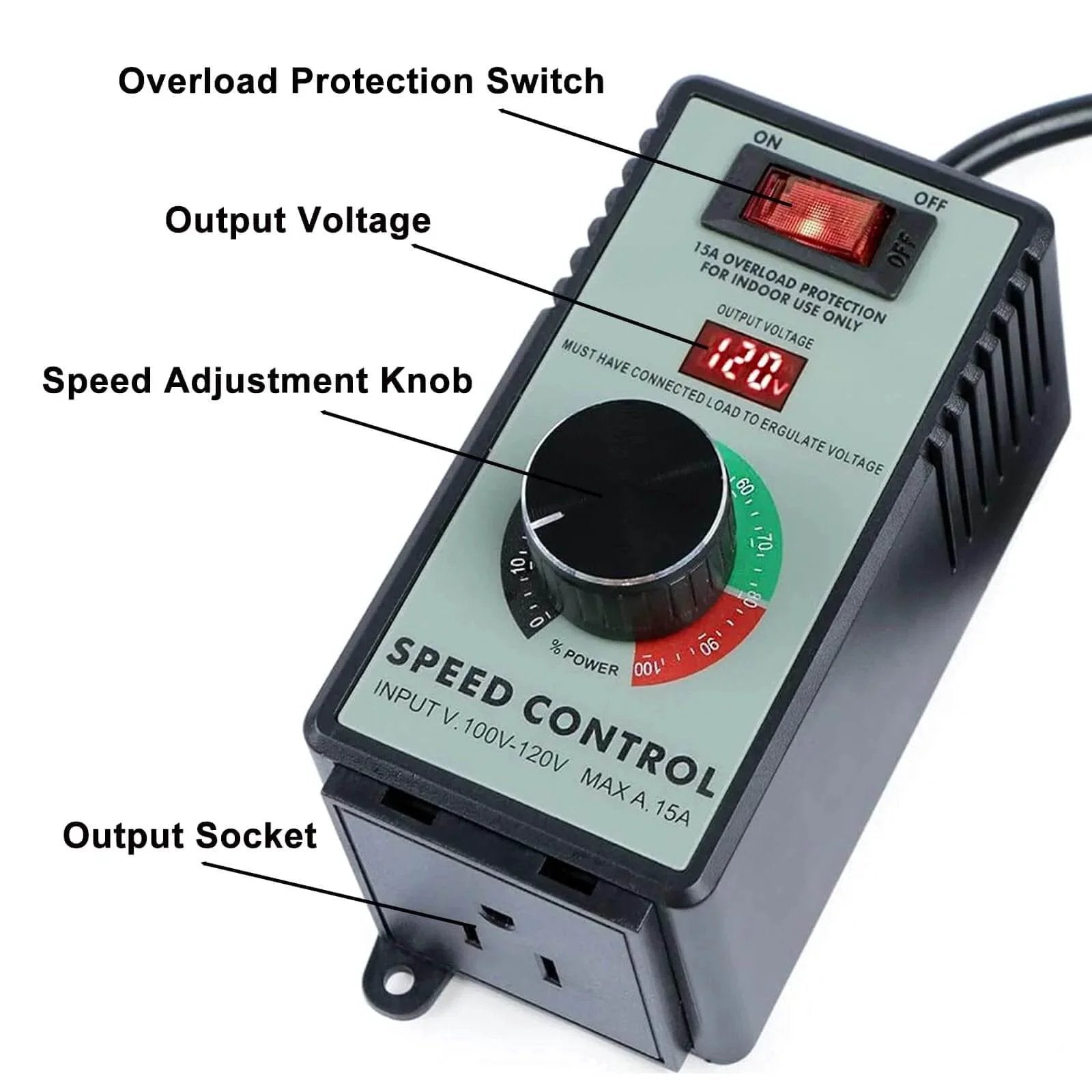 AC Motor Speed Controller 120V 15A Variable Speed Controller & Fan Speed Controller, Electronic Voltage Regulator with LED display