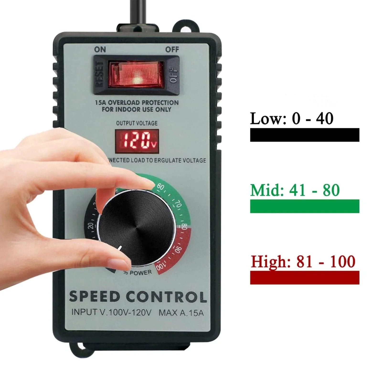 AC Motor Speed Controller 120V 15A Variable Speed Controller & Fan Speed Controller with LED display and knob adjustment