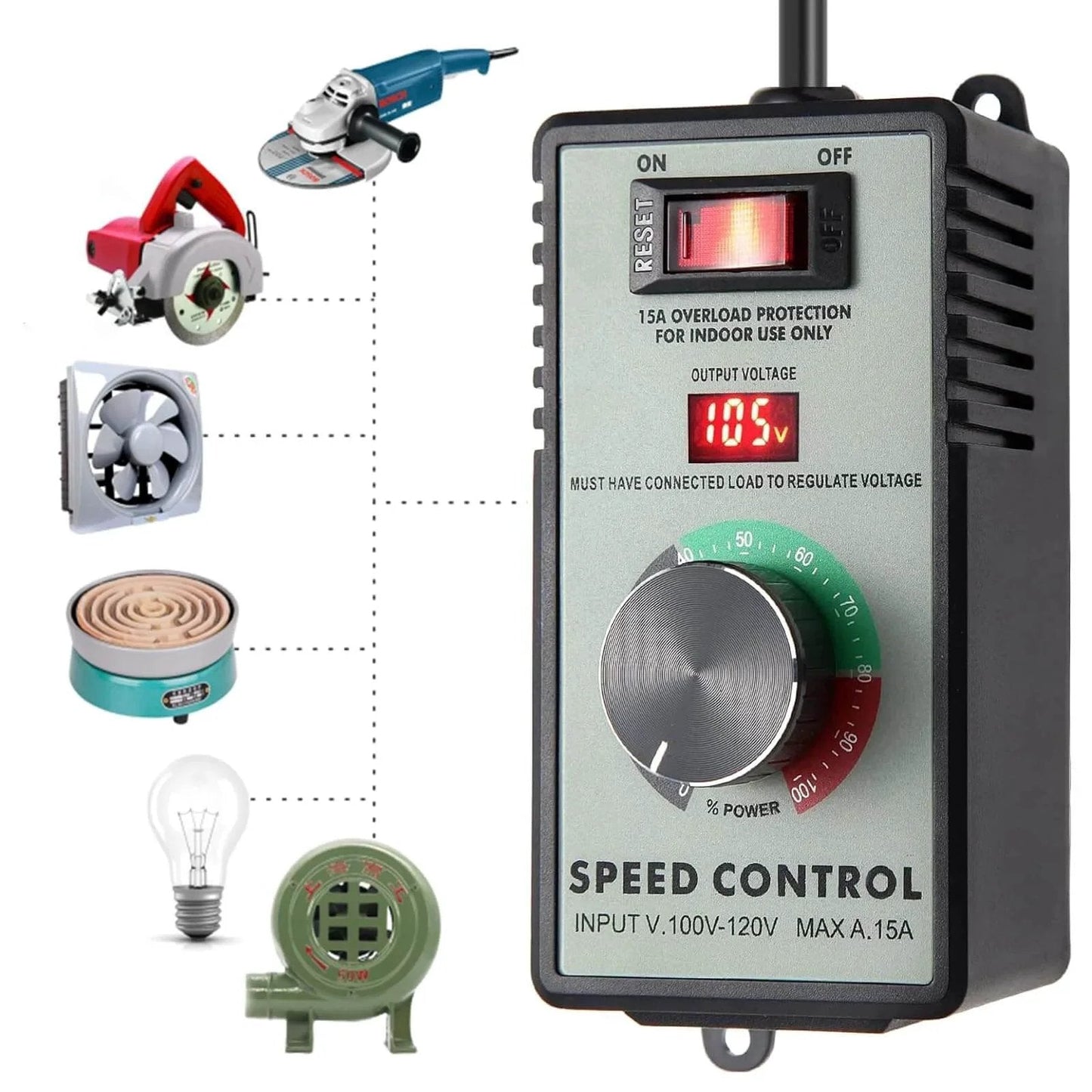 AC Motor Speed Controller 120V 15A Variable Speed Controller & Fan Speed Controller, Electronic Voltage Regulator, LED display