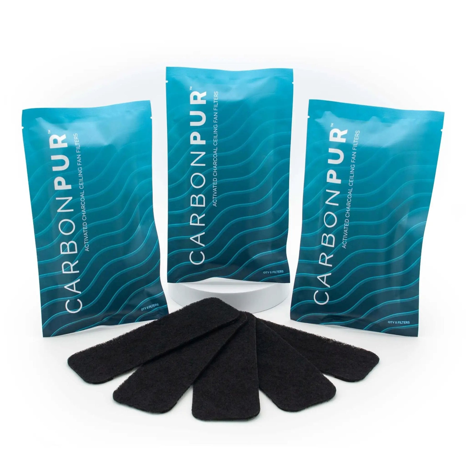 Front view of Activated Charcoal Ceiling Fan Filters 5 Pack For Universal Fit Made In USA For Air Purification Odors Dust Pollutants Removal By CarbonPur Veteran Owned American Craftsmanship
