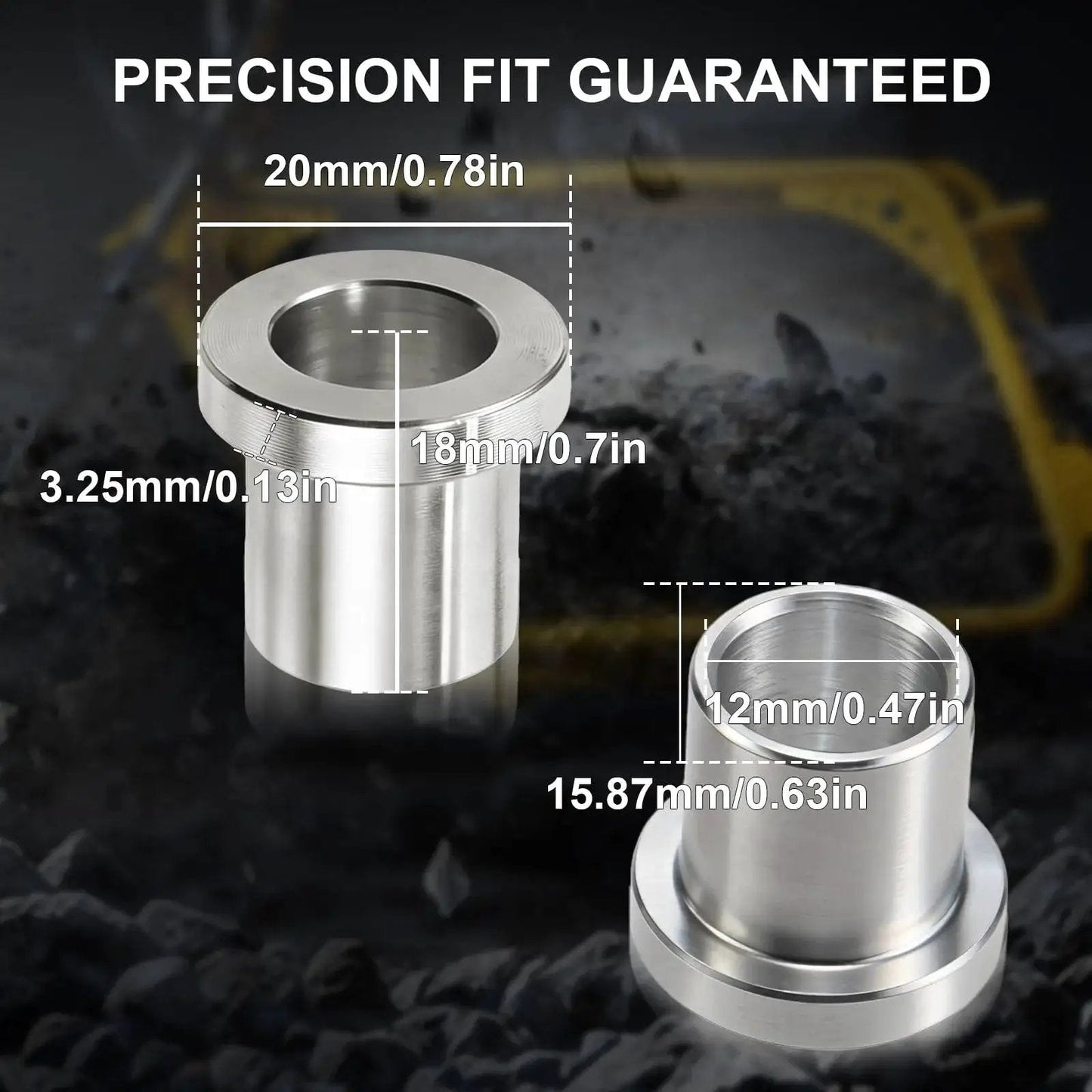 Detailed view of Four Pack Five Eighths To Twelve Millimeter Adapter Sleeve Bearing Reducer Bushing in galvanized iron with measurements.