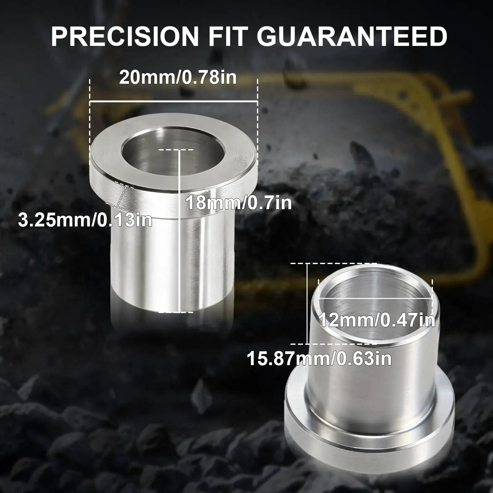 Detailed view of Four Pack Five Eighths To Twelve Millimeter Adapter Sleeve Bearing Reducer Bushing in galvanized iron with measurements.
