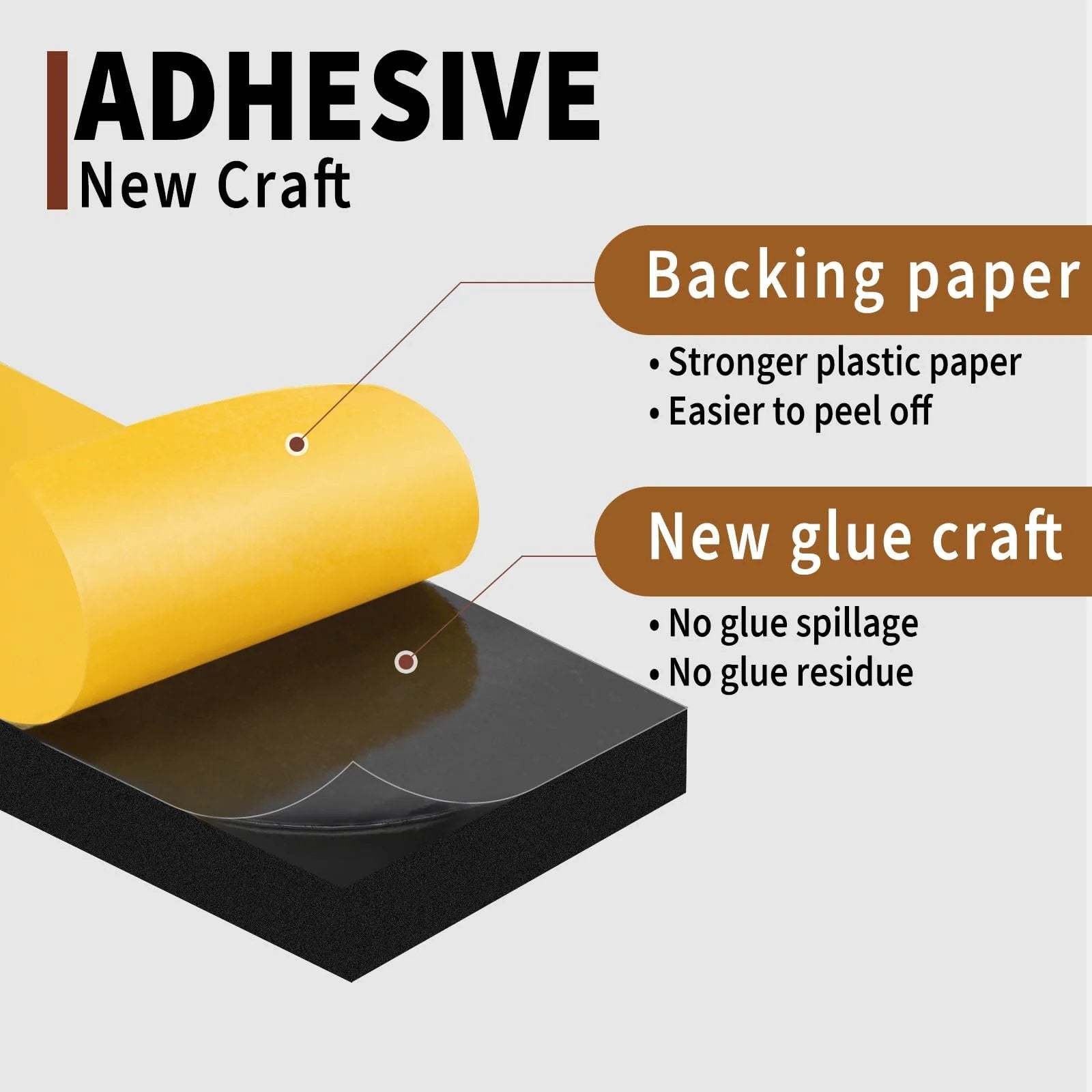 Close-up of backing paper and adhesive for Black Half Inch Foam Weather Stripping Tape With One Sixteenth Inch Thick Foam Thirty Three Feet Long.