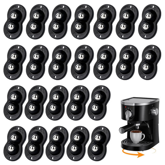 24 Pcs Self Adhesive Caster Wheels 360 Degree Swivel Silent Rollers Set For Appliances And Storage Boxes, Universal Fit For Coffee Makers And Lightweight Equipment, Black With Steel Ball, Each Wheel Supports Up To 110 Lbs When Used In Sets Of Four