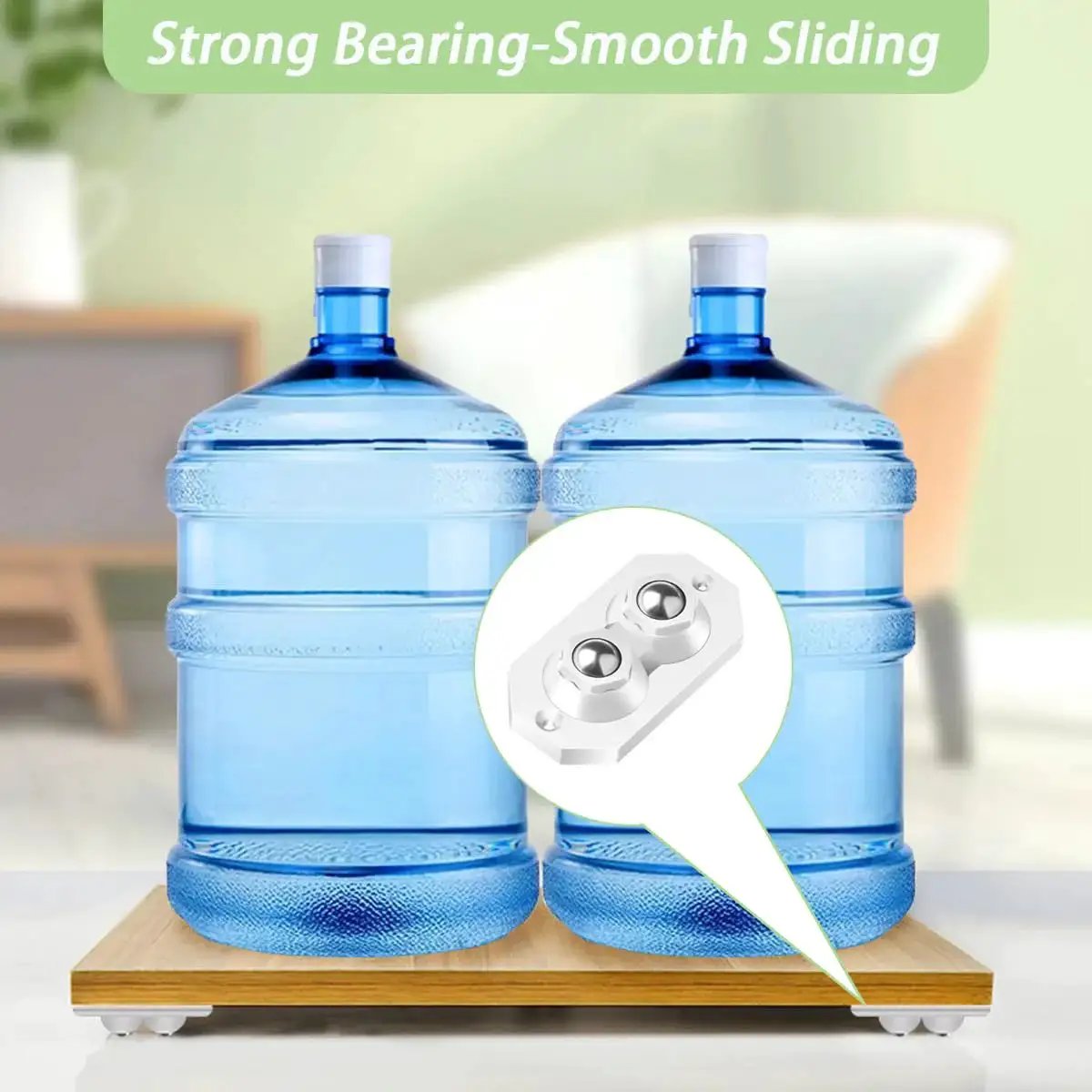 12 Pcs Self Adhesive Caster Wheels Stainless Steel 360 Degree Swivel Low Profile Rollers installed under water jugs
