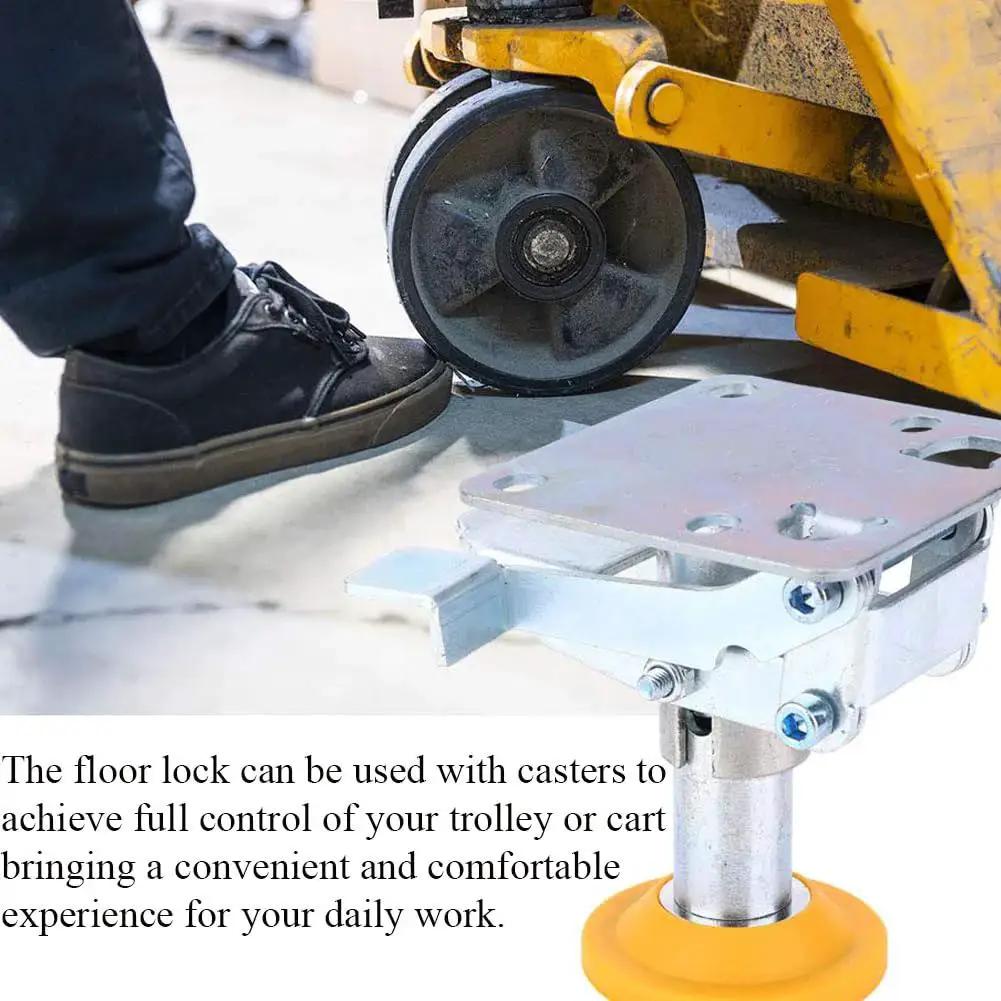 Adjustable Height Floor Lock For Trolleys And Carts, Heavy Duty Brake Lock Made From Manganese Steel, TPU Pad Visible