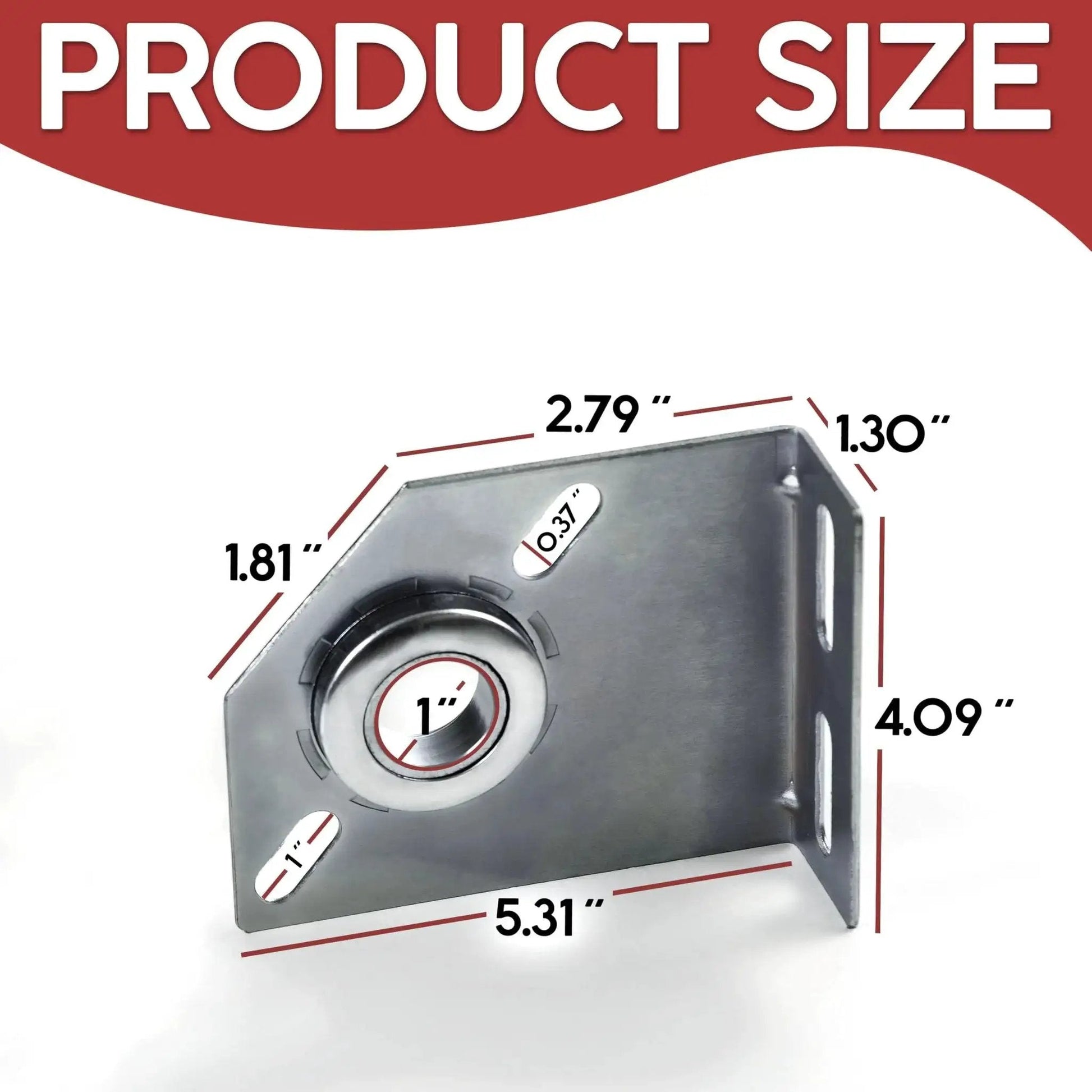 Spring Center Bearing Bracket For Torsion Doors with dimensions, 3 3/8 Inch Adjustable End Bearing Plate Bracket, 12 Gauge Steel