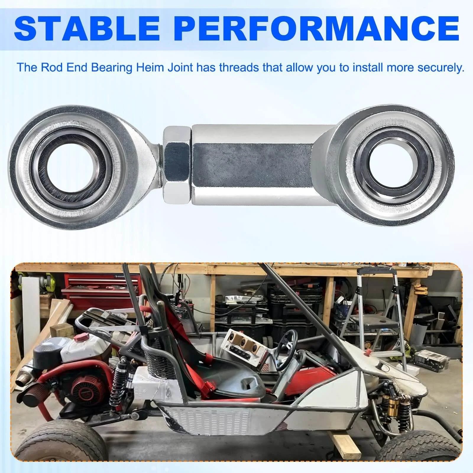Economy adjustable heim joint rod end kit with right hand 1/2-20 thread, steel construction for sway bar bushings and mounts in garage