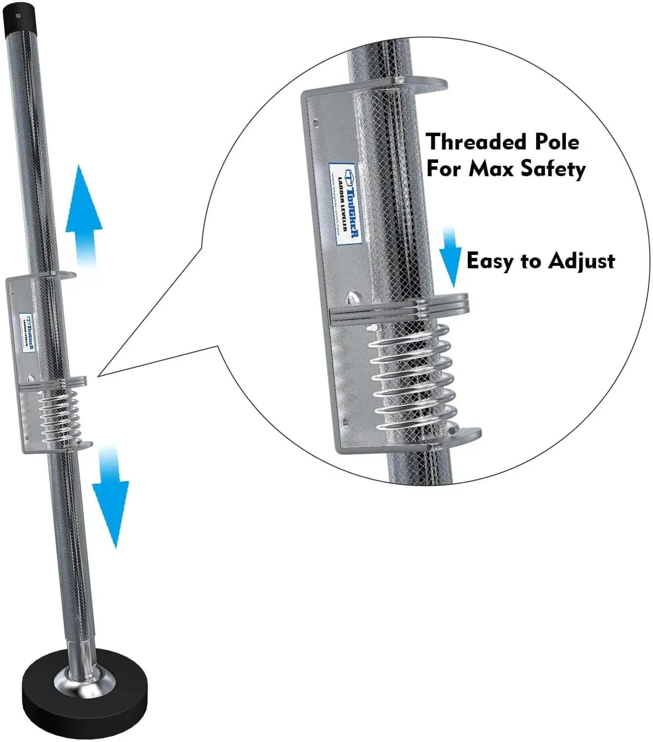 Adjustable Ladder Leveler Pair For Stairs And All Surfaces Anti Skid Alloy Steel Feet with Removable Rubber Caps close-up