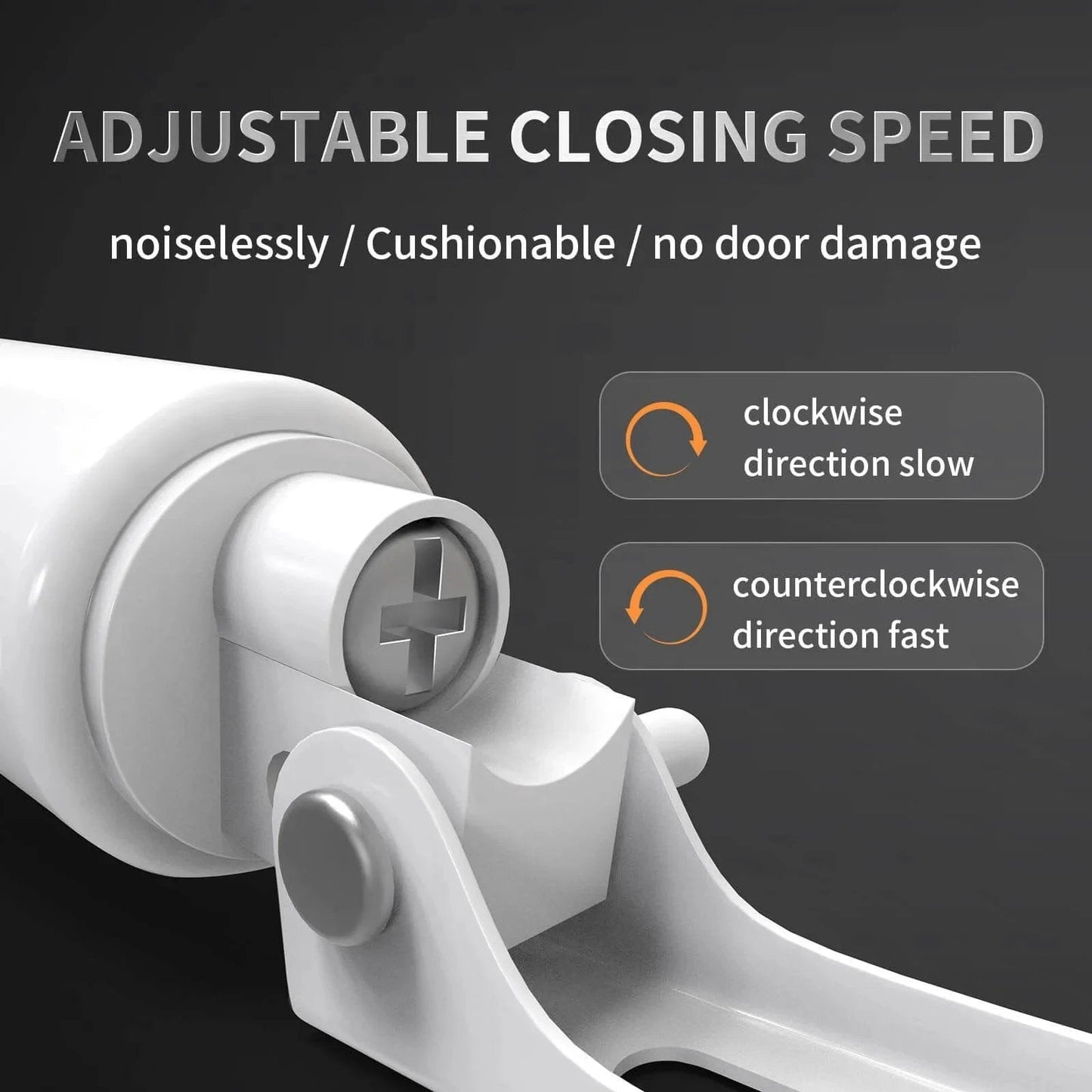 Close-up of pneumatic screen door closer showing adjustable speed settings, designed for Screen Door Closer, Storm Door Closer,Lasts for 10 Years