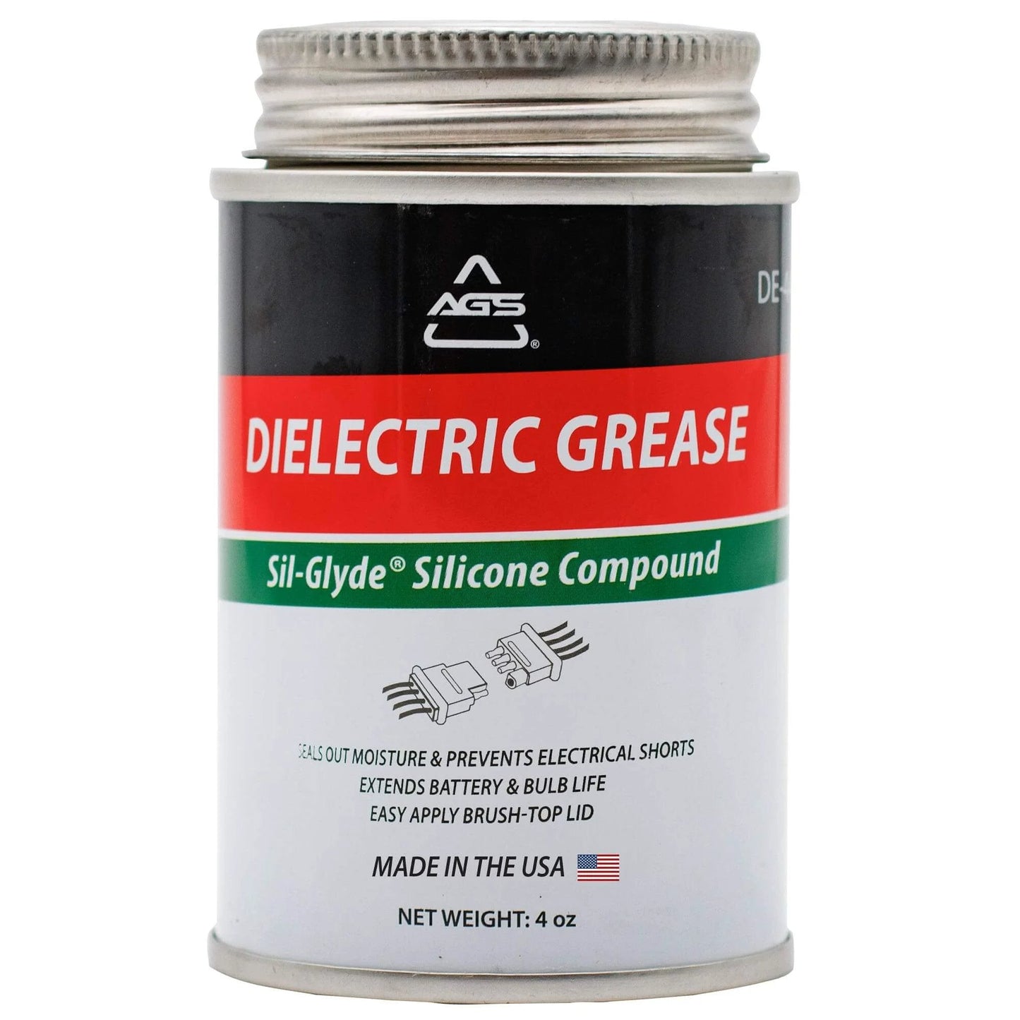 AGS Automotive Solutions Brush Top Can Dielectric Silicone Grease Compound for All Electrical Components and Connectors, 4oz, USA