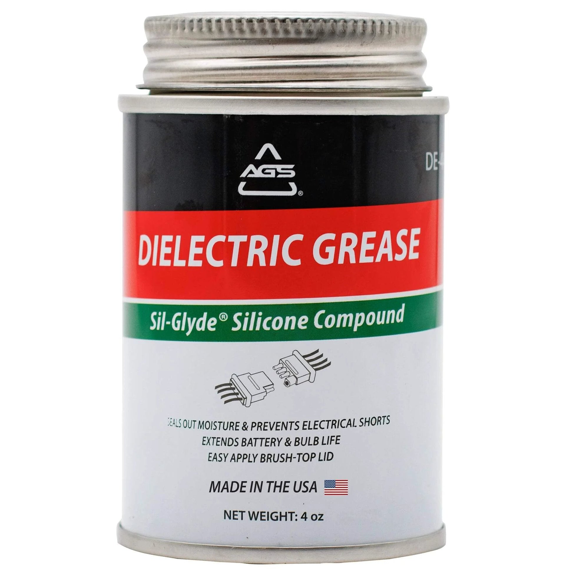 AGS Automotive Solutions Brush Top Can Dielectric Silicone Grease Compound for All Electrical Components and Connectors, 4oz, USA