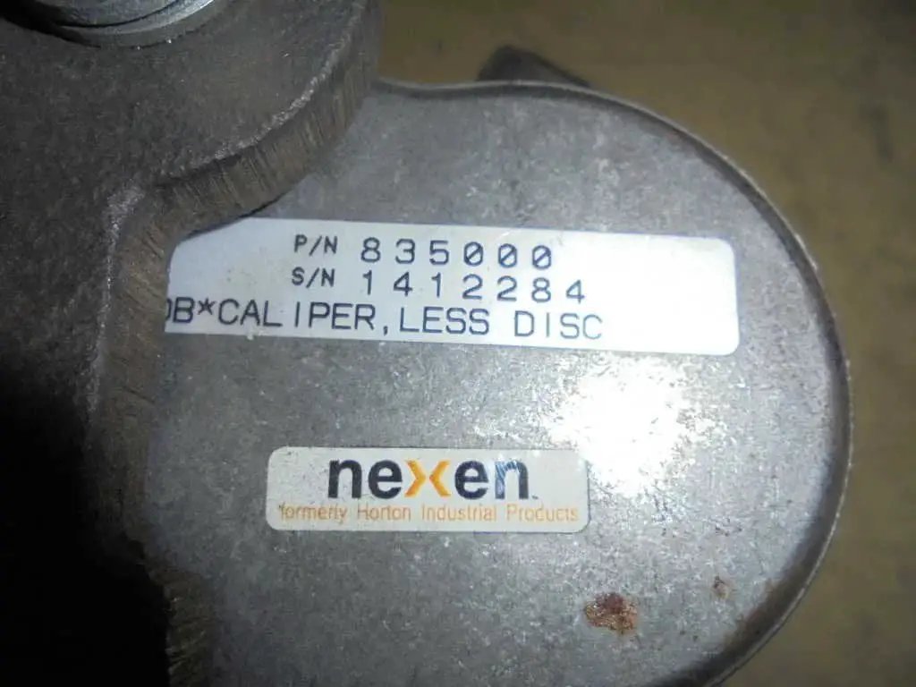 Close-up of part label on Air Actuated Disc Caliper Brake With 1200 Inch Pound Torque And Sixteen Inch Disc for industrial machinery.