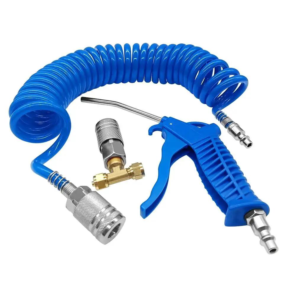 Heavy Duty Air Blow Gun Kit With Sixteen Foot Pneumatic Hose One Quarter Inch Quick Connect And Six Millimeter Outer Diameter