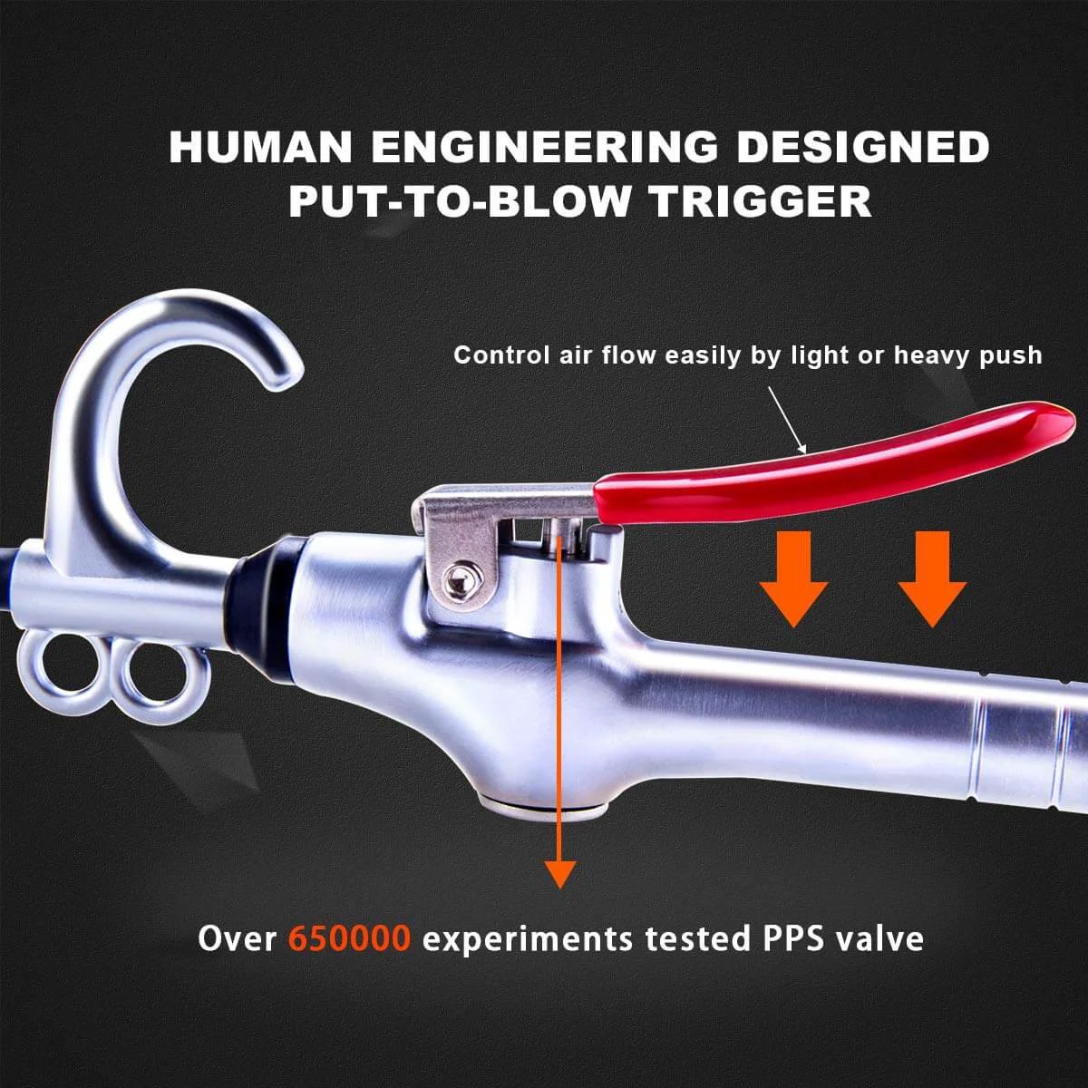 High Volume Air Blow Gun Alluminum Rubber Guard Air Flow Nozzle with ergonomic trigger and PPS valve