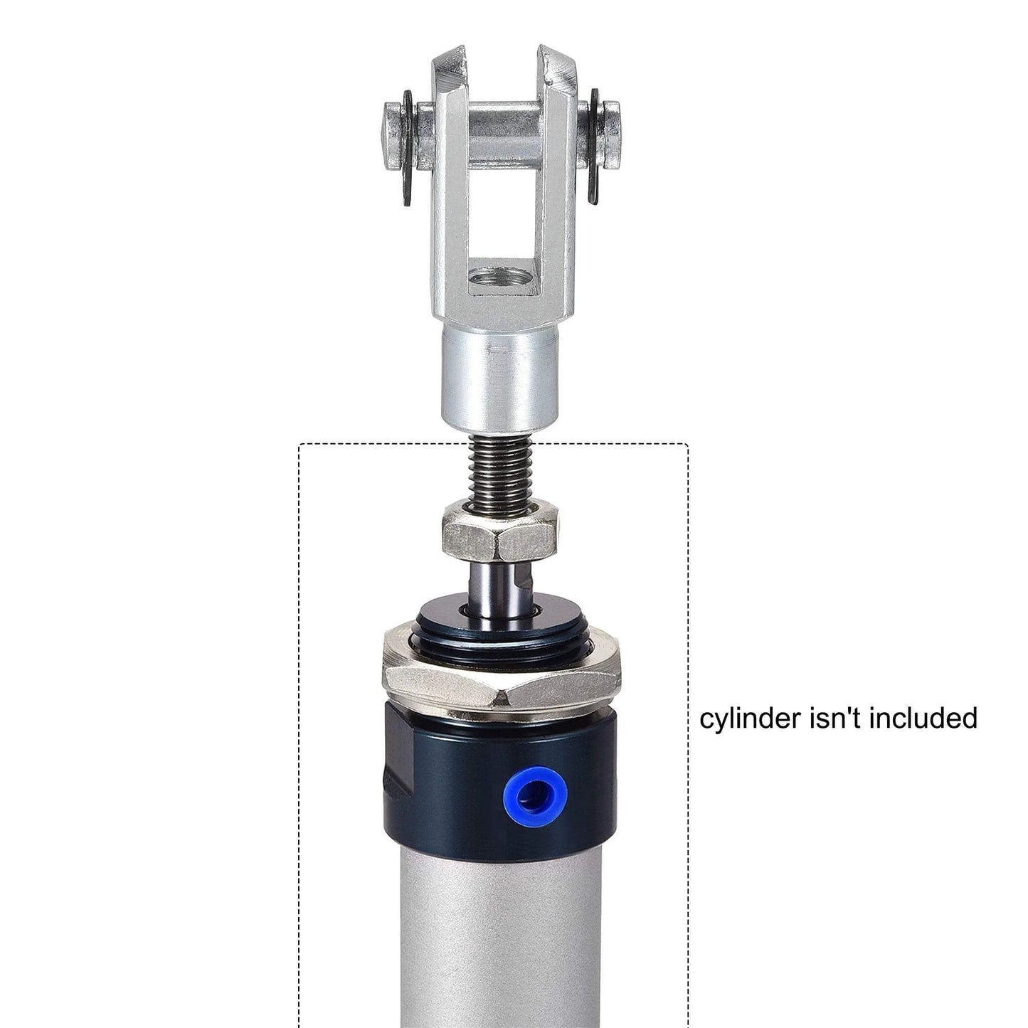 Air Cylinder Rod Clevis End 33mm Length M6x1 Female Thread Y Connector 2pcs, shown in installed position on a pneumatic cylinder.