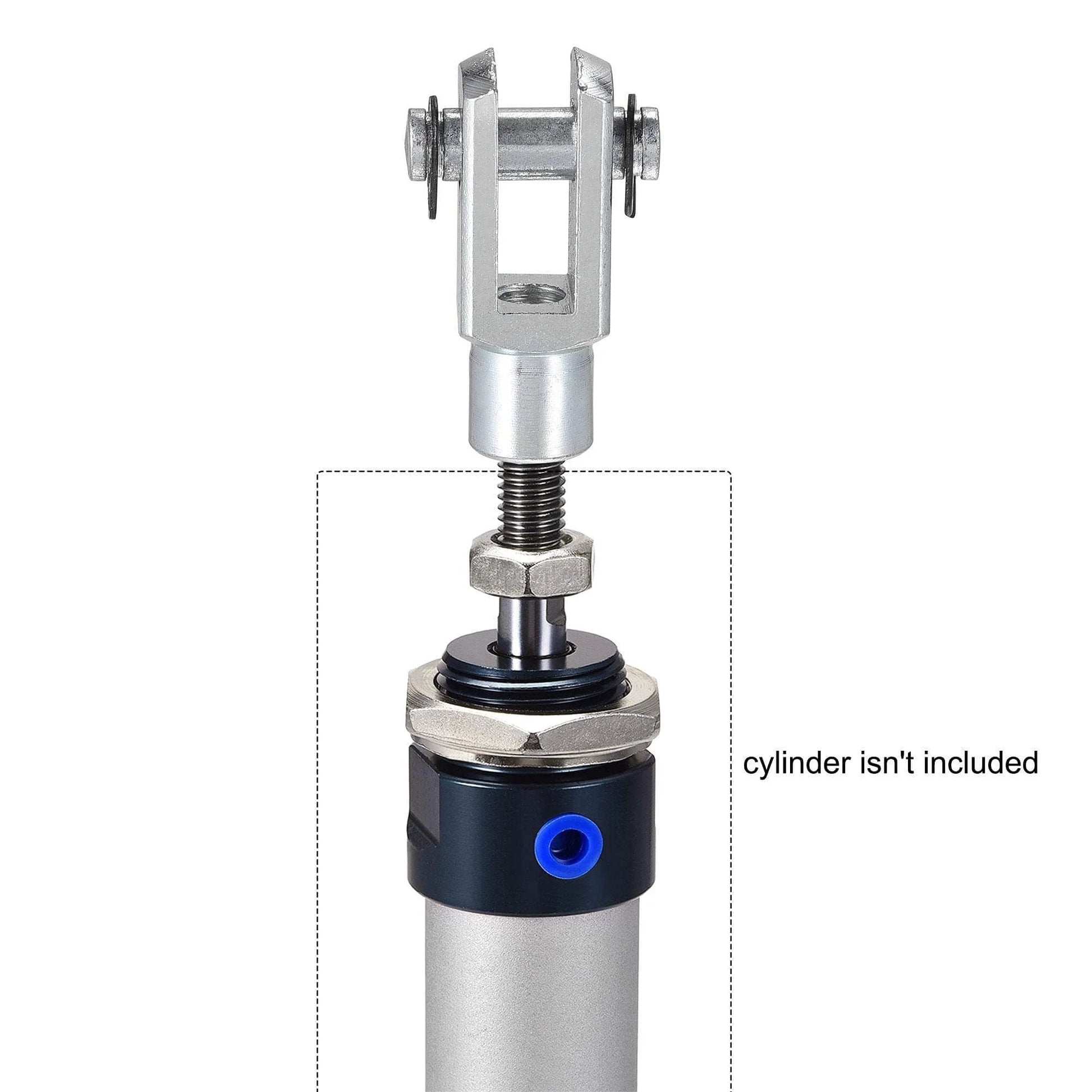 Air Cylinder Rod Clevis End 33mm Length M6x1 Female Thread Y Connector 2pcs, shown in installed position on a pneumatic cylinder.