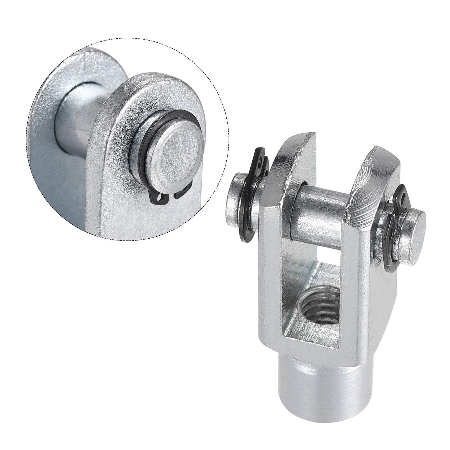 Close-up of Air Cylinder Rod Clevis End 33mm Length M6x1 Female Thread Y Connector 2pcs showing alloy construction and threading.