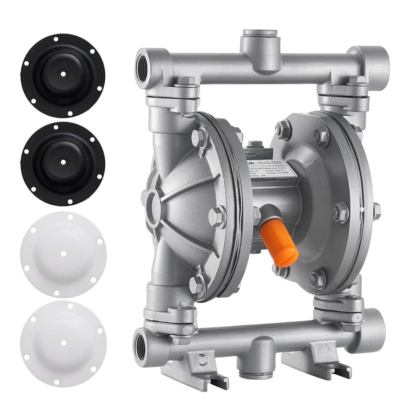Front view of Air Operated Double Diaphragm Pump, 6.6 GPM, 3/8 inch Inlet & Outlet Pneumatic Waste Oil Transfer Pump with diaphragms