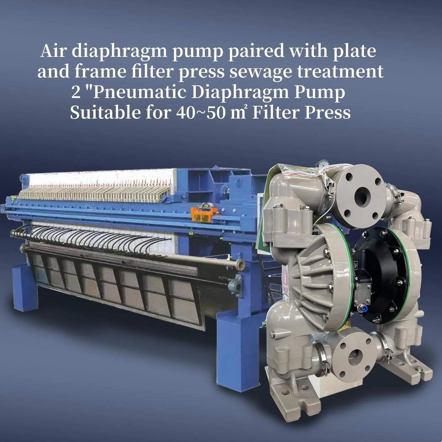 EMAGENE Air Operated Double Diaphragm Pump2 inch Inlet/Outlet Pneumatic Waste Oil Transfer Pump next to filter press